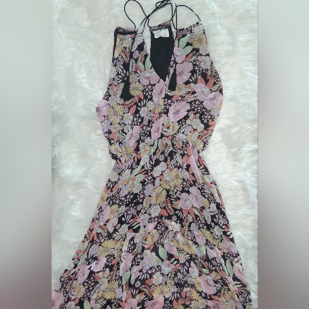 Melrose & Market Floral High‑Low Dress • Braided Straps • Tassel Tie • Size S 🌺